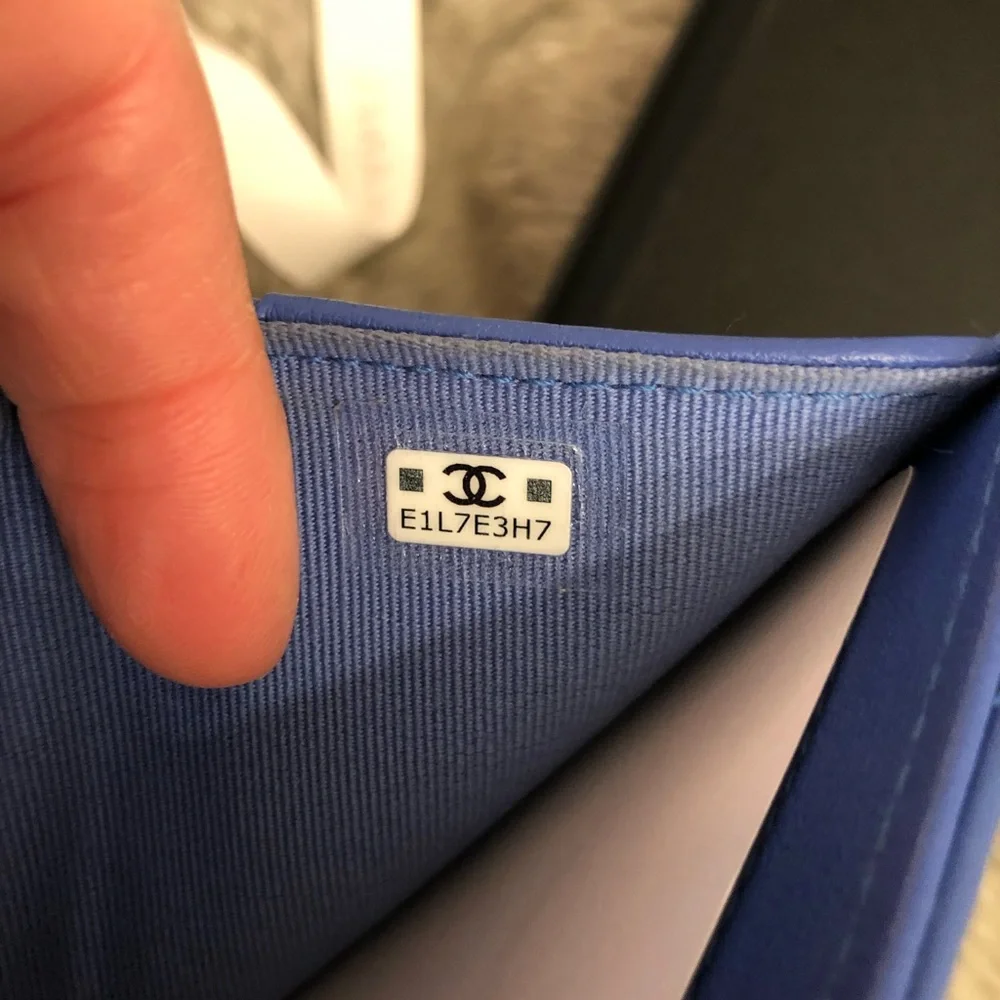 Chanel lambskin leather blue bifold wallet